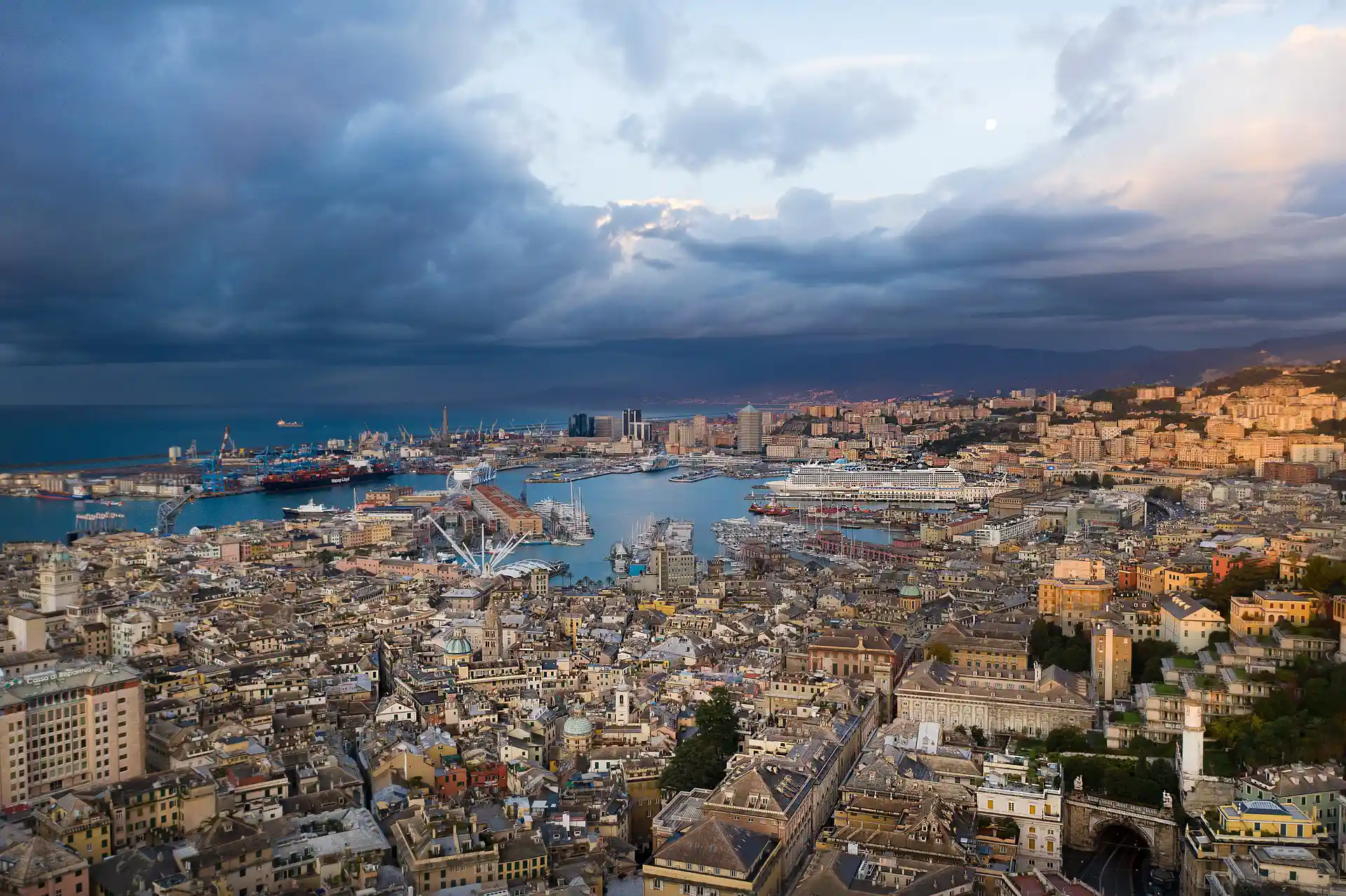 In the picture, a panoramic view of the port of Genoa.